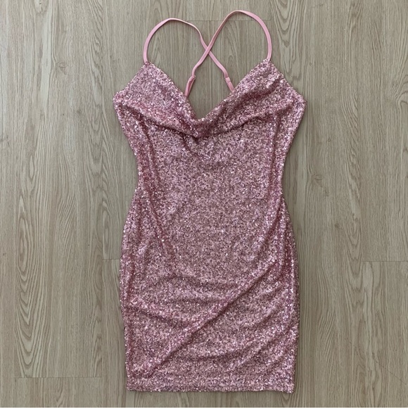 Sequin cowl neck cross back mini dress nwot - Picture 4 of 4